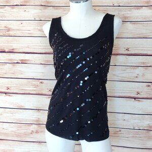 Black Guess Scoop Neck Sequin Tank